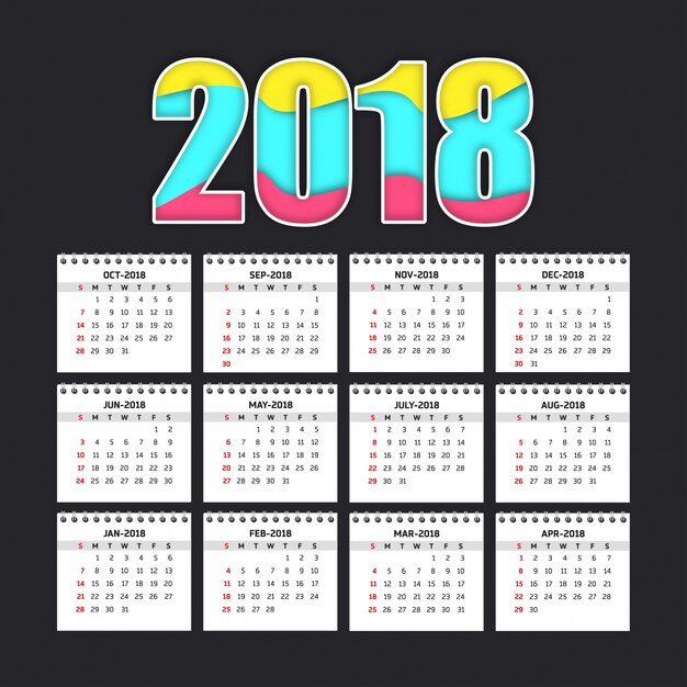 Simple calendar for 2018