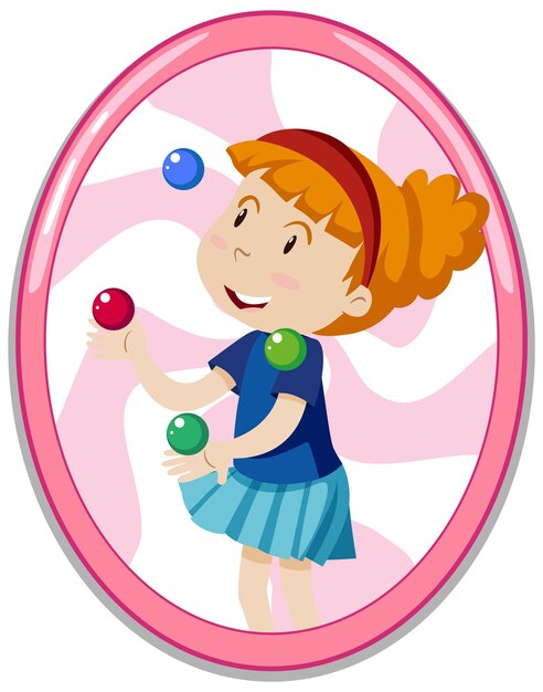 Simple cartoon character of a girl jugling balls