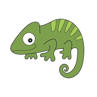 Simple cartoon icon cute exotic cartoon animal chameleon on white background