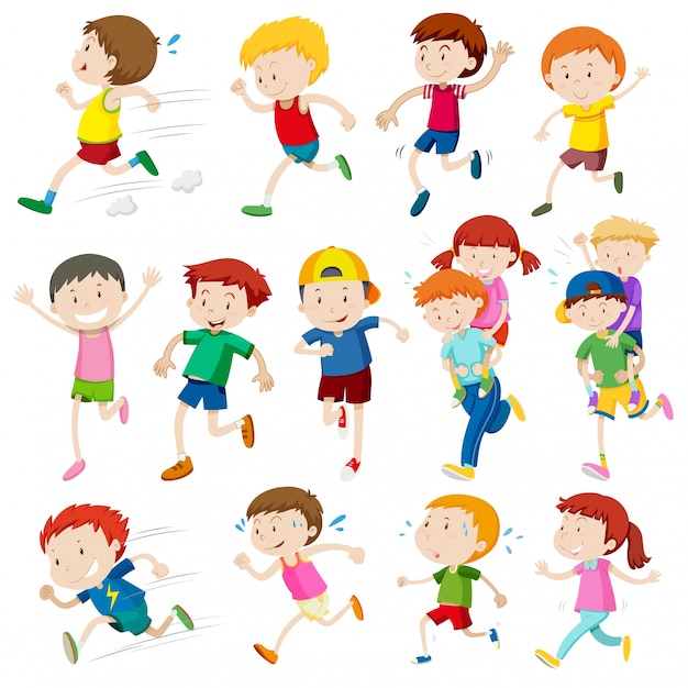 Simple characters of kids running illustration