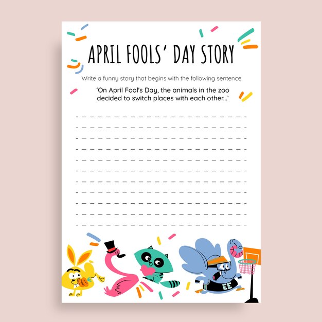 Simple childlike april fools' day writing worksheet template
