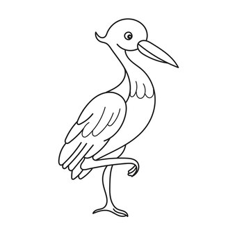 Простая раскраска милая мультяшная раскраска птица иллюстрация аист цапля