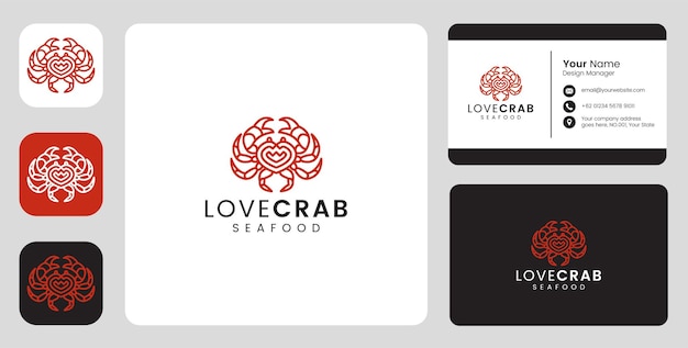 Simple crab fish logo with stationary template