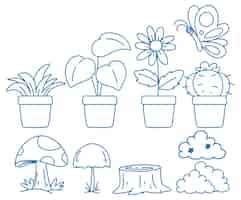 無料ベクター 植物を描く簡単な落書きの子供たち