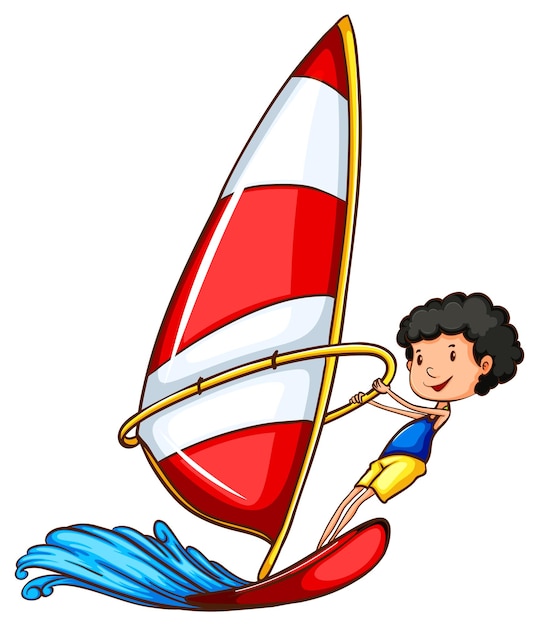 A simple drawing of a boy sailing