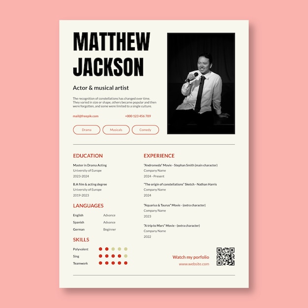 Simple duotone acting resume template