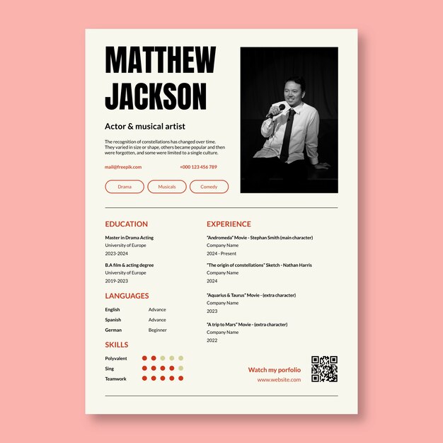 Simple duotone acting resume template