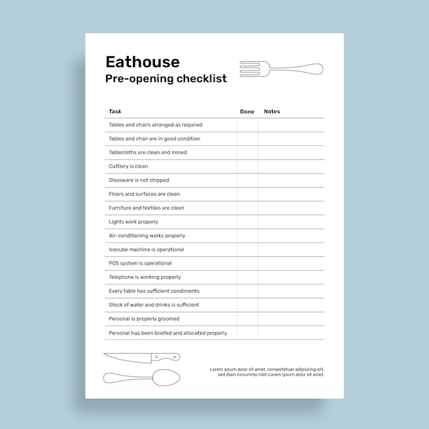 Free vector simple eathouse restaurant check list