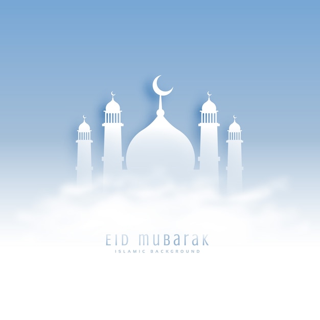 Free vector simple eid mubarak design with mosque