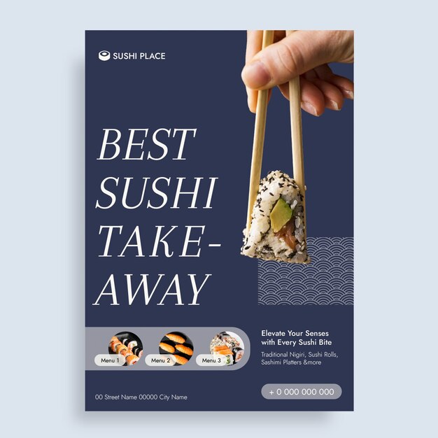 Simple elegant best sushi take away flyer template