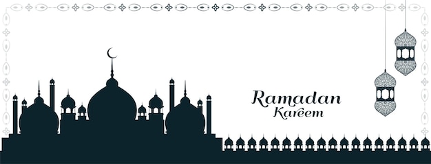 Простой элегантный баннер Рамадан Карим с мечетью