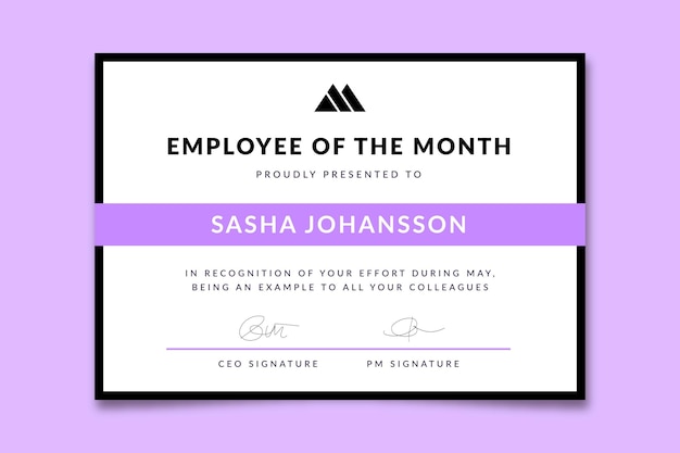 Free vector simple employee of the month certificate