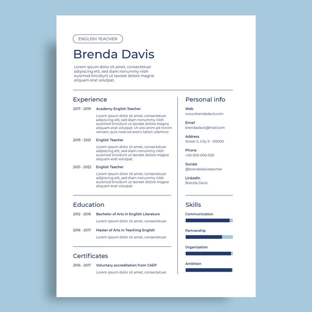 Simple english teacher resume