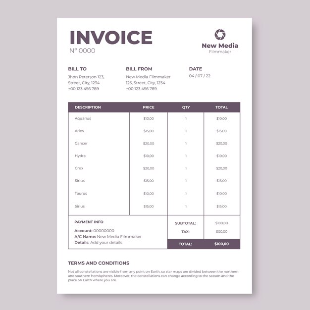 Simple filmmaker invoice