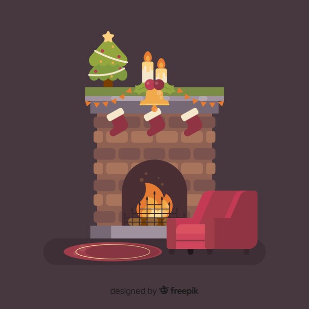 Simple fireplace christmas illustration