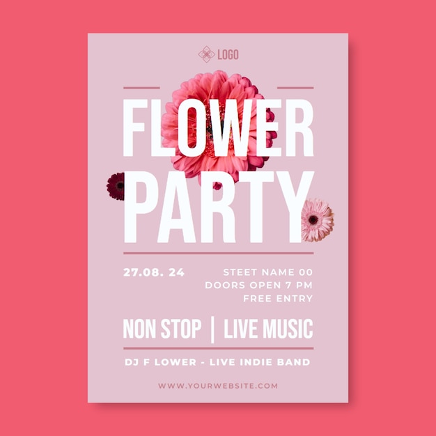 Simple flower party poster template