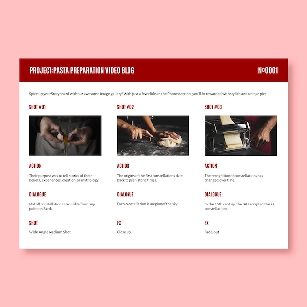 Simple food video blog storyboard