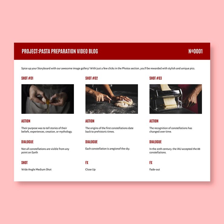 Free Vector simple food video blog storyboard