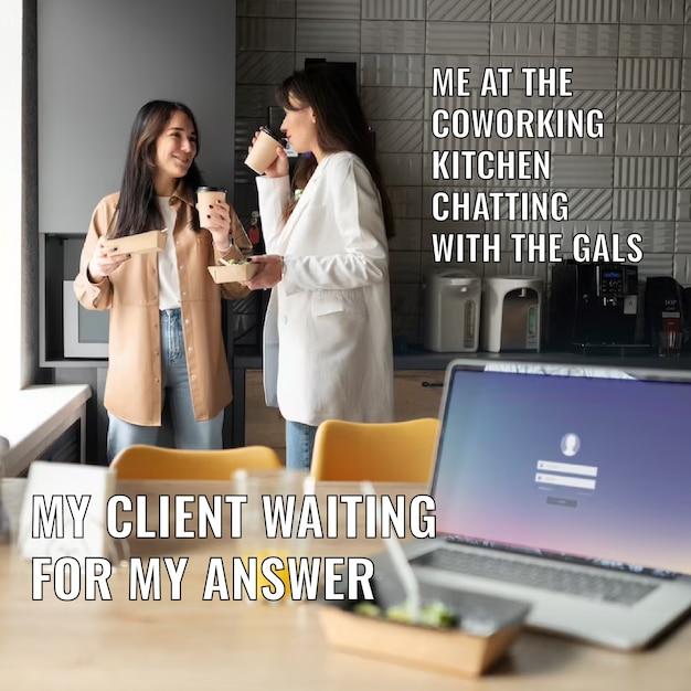 Semplice freelance presso il meme quadrato dello spazio di coworking