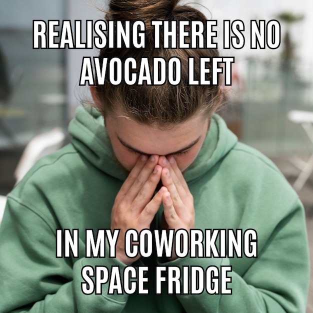 Free vector simple funny coworking space square meme