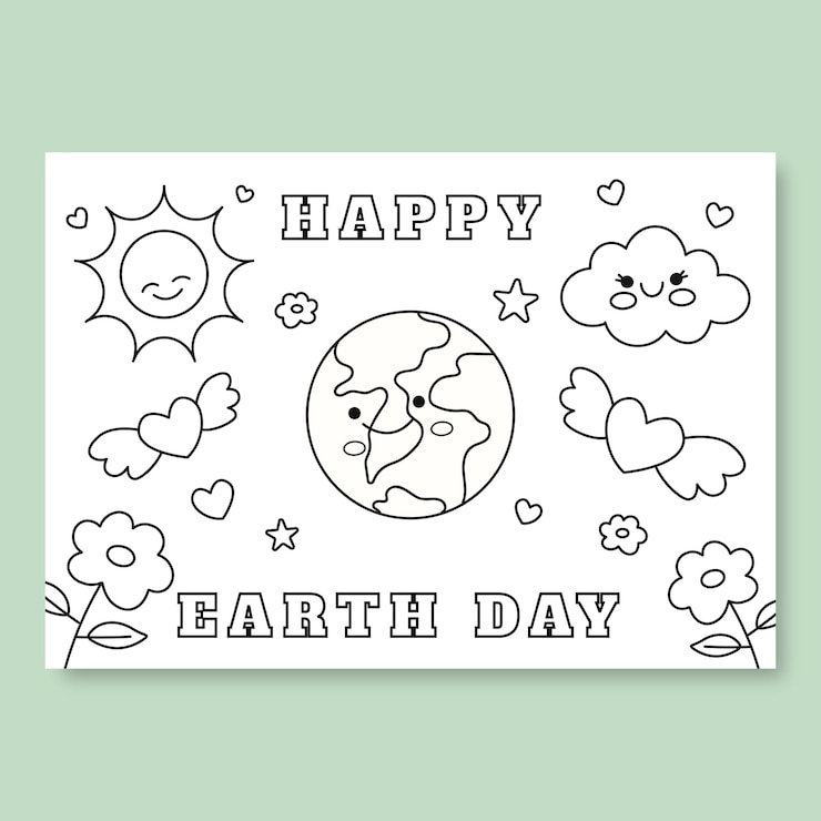 Free Vector simple funny earth day coloring worksheet