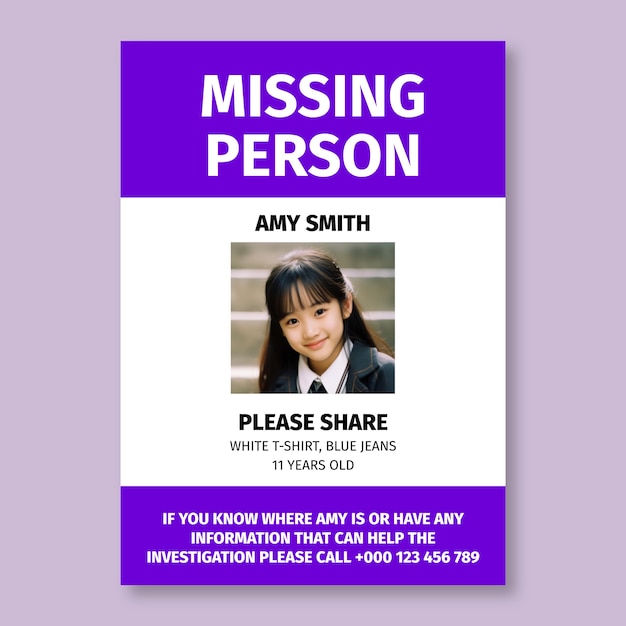 Free vector simple generic missing person poster