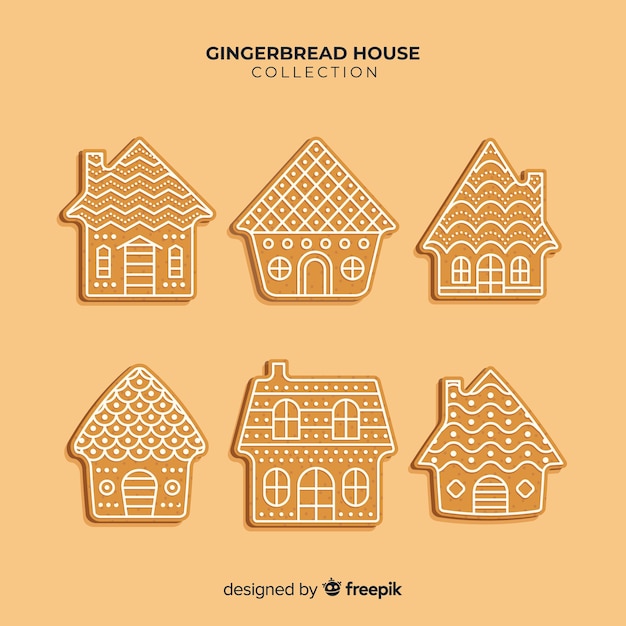 Free vector simple gingerbread house collection