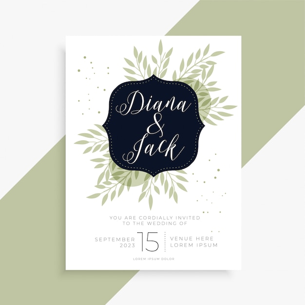 Simple green leaves wedding invitation template