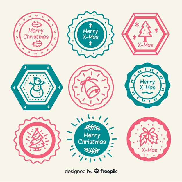 Простые рисованные рождественские марки сближения