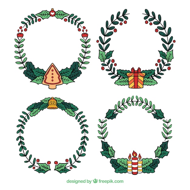 Бесплатное векторное изображение Простые рукописные рождественские венки