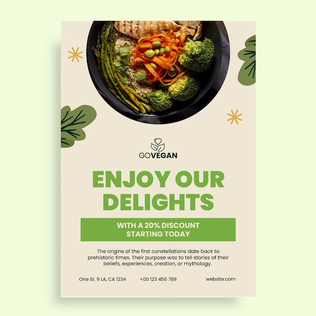 Free vector simple hand-drawn go vegan restaurant flyer template