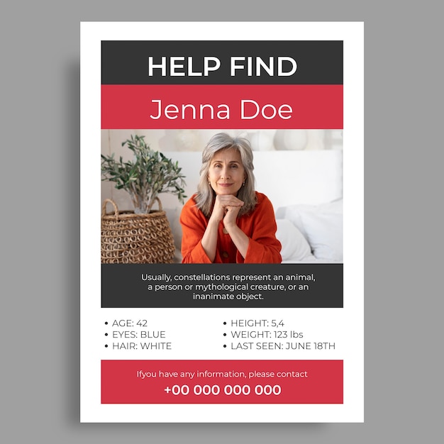 Free vector simple help find jenna doe missing poster