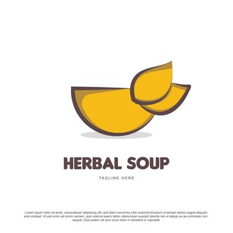 Простой дизайн логотипа травяной суп чаша с листьями вектор