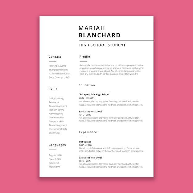 Free vector simple high school student resume