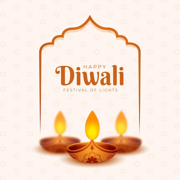 Simple hindu deepavali festival card with realistic glowing diya