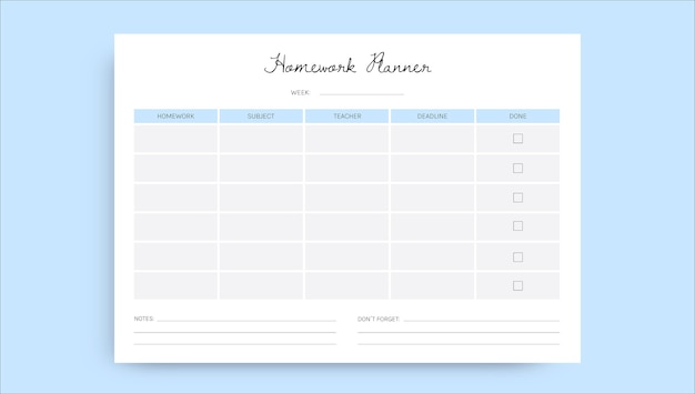 Free vector simple homework planner