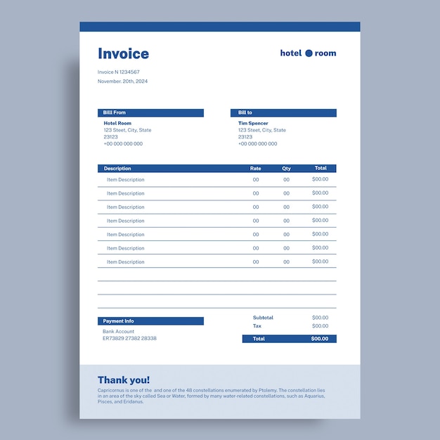 Free vector simple hotel room invoice