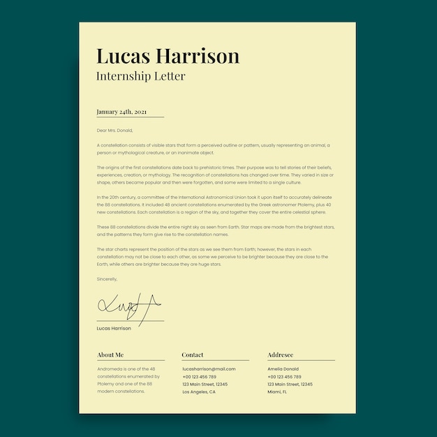 Free vector simple internship cover letter