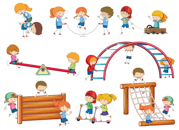 Free vector simple kids doodles playing on play equipment