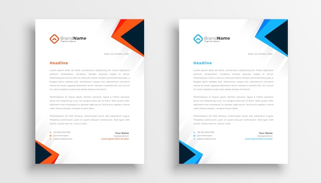 Free vector simple letterhead design set of two in geometric style