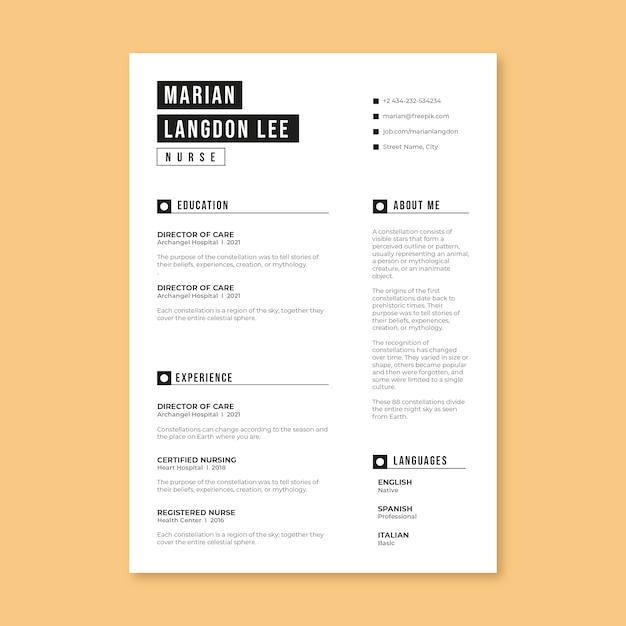 Free vector simple marian nurse resume