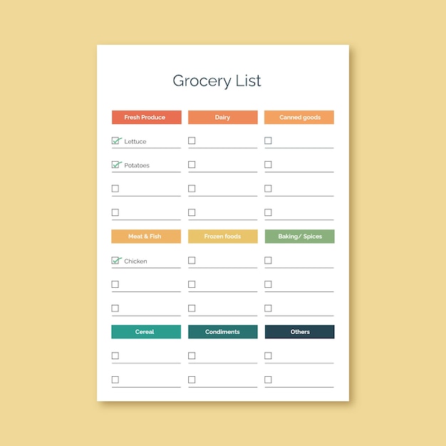 Free vector simple master grocery list