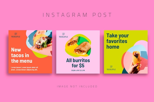 無料ベクター シンプルなメキシカンレストランinstagram投稿セット