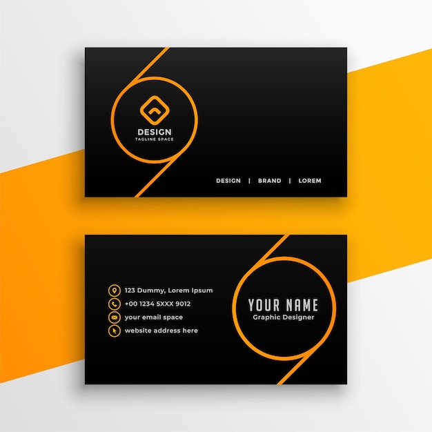 Simple minimalist black business card with yellow lines design