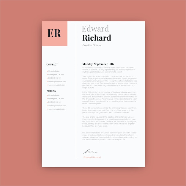 Simple monochrome cover letter