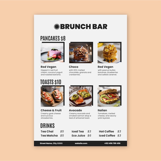 Vettore gratuito menu semplice per il brunch monocolore