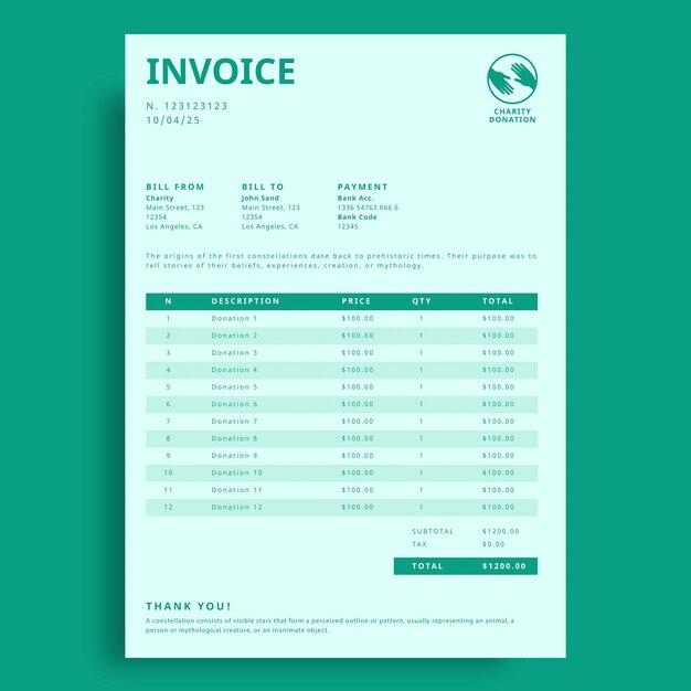 Simple monocolor charity donation invoice