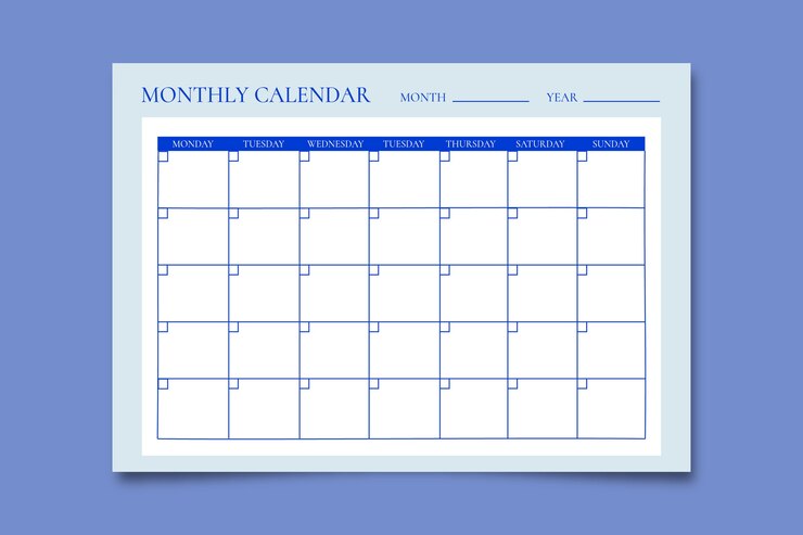 Free Vector simple monocolor monthly blank calendar