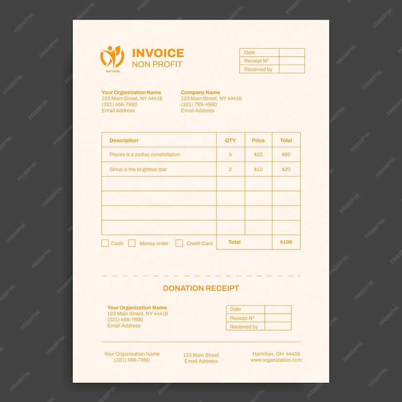 Free Vector Simple monocolor non profit invoice Free Vector Simple monocolor non profit invoice