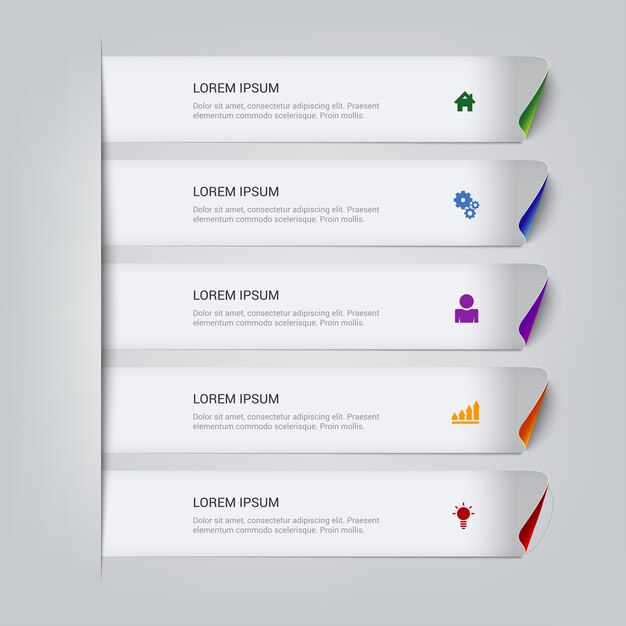 Simple multicolor sticky line steps infographics  template.